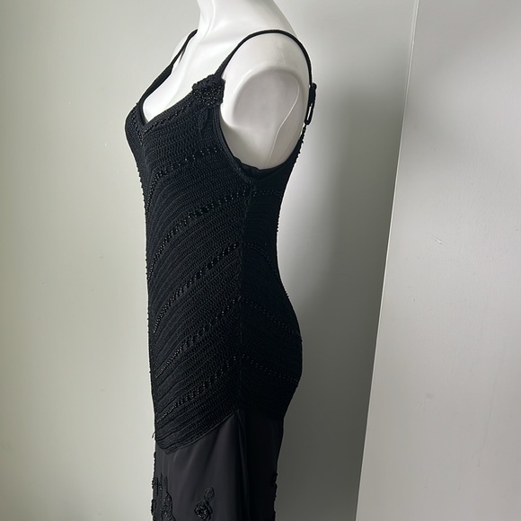Vintage Krochette By Papillon Black Crochet Beaded Party Cocktail Dress - Picture 7 of 12